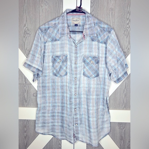 362. Flag and Anthem Frankfort Vintage Plaid Short Sleeve Western Shirt L - Picture 2 of 7